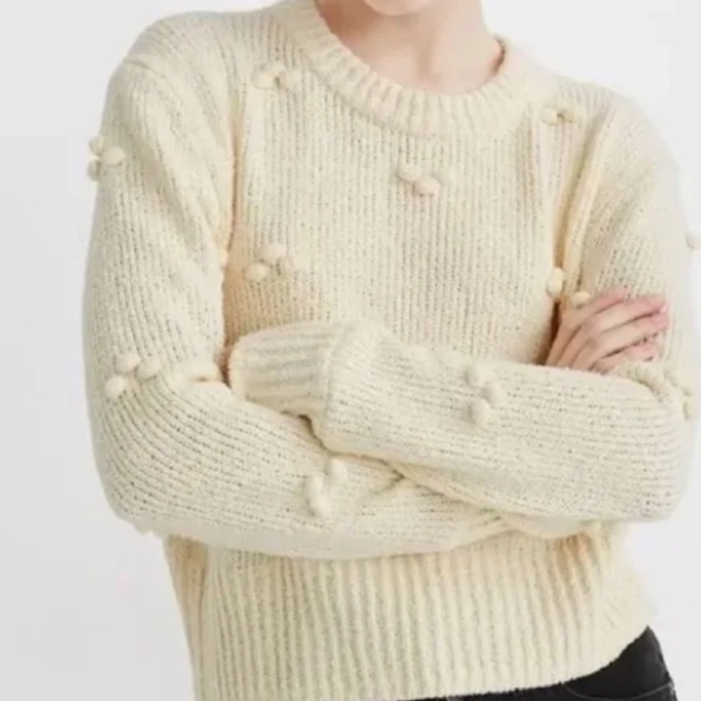 Madewell Cream Pom Pom Pullover Sweater (Small)